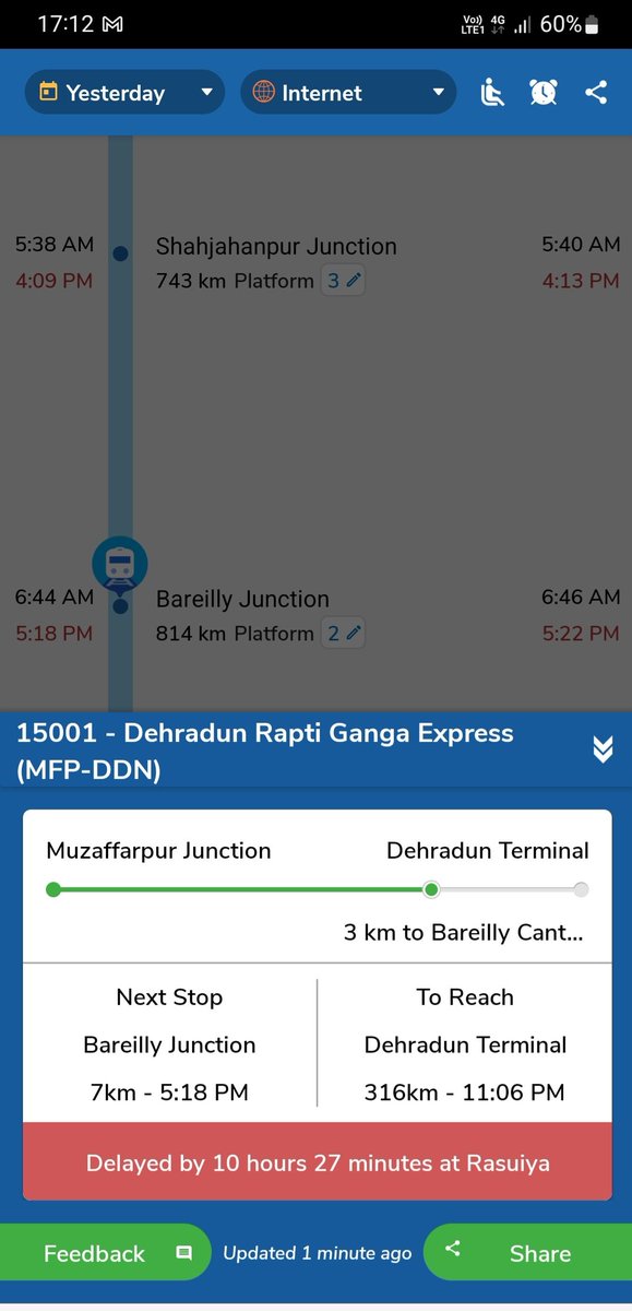 10.27 Hours Late today. Why so? Train no 15001 Rapti Ganga Exp. Muzaffarpur to Dehradun <a href="/RailMinIndia/">Ministry of Railways</a>