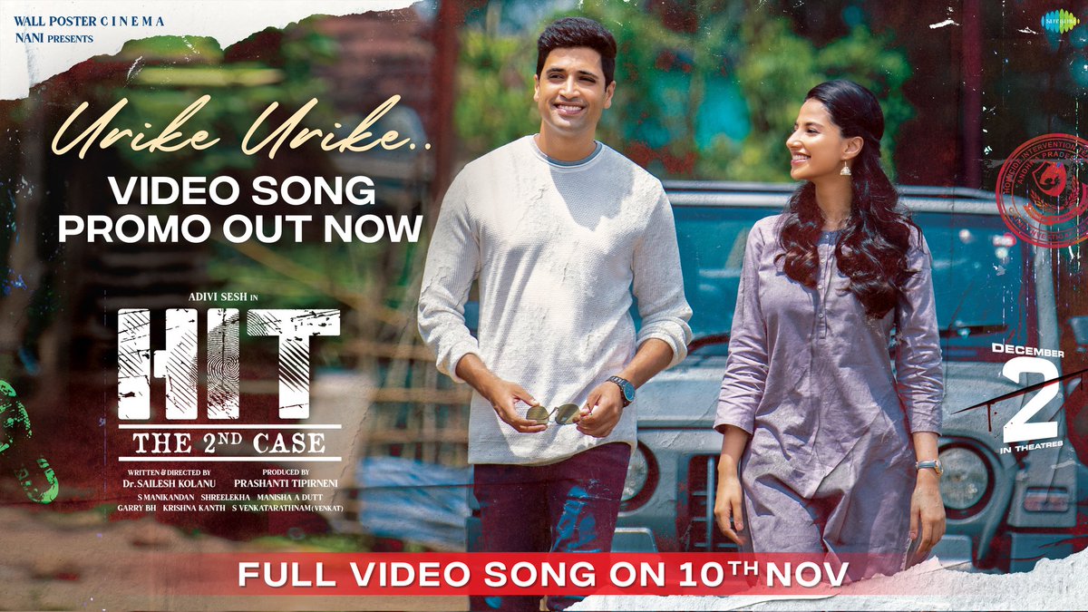 #UrikeUrike song from #HIT2 sung by @sidsriram song promo out now ❤️‍🔥
- youtu.be/CoVo0ypWbi4

Full Video Song on Nov 10th
