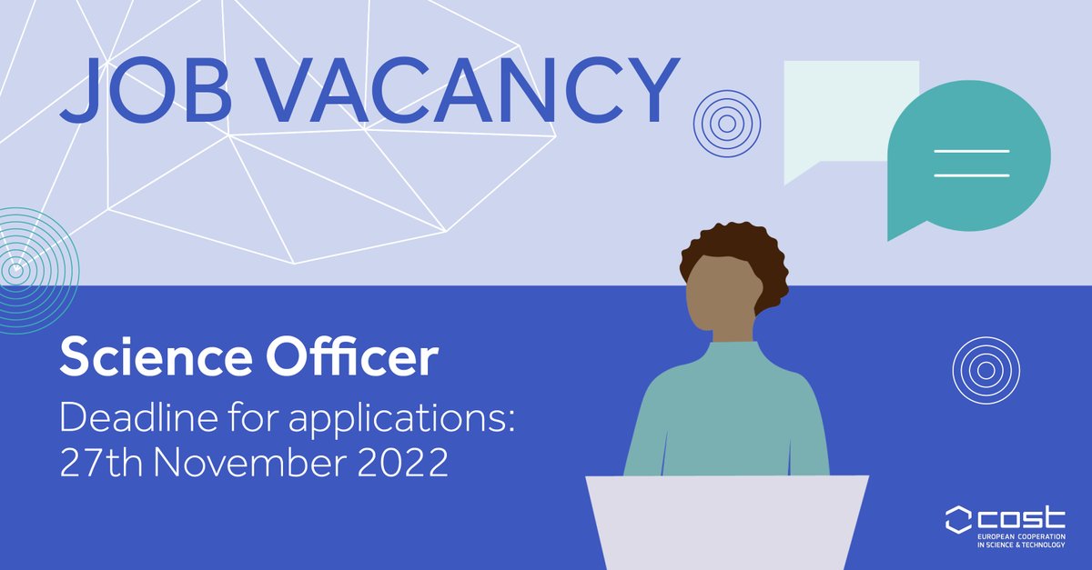 COSTprogramme's tweet photo. 📢 COST is recruiting a Science Officer. 

If you’re interested in working in a dynamic, international environment in #Brussels to provide support to #COSTactions, you might be the colleague we’re looking for ➡️ https://t.co/vCPYMTGBWh

#hiringnow #jobfairy #sciencejobs https://t.co/0bvhrUZ81J