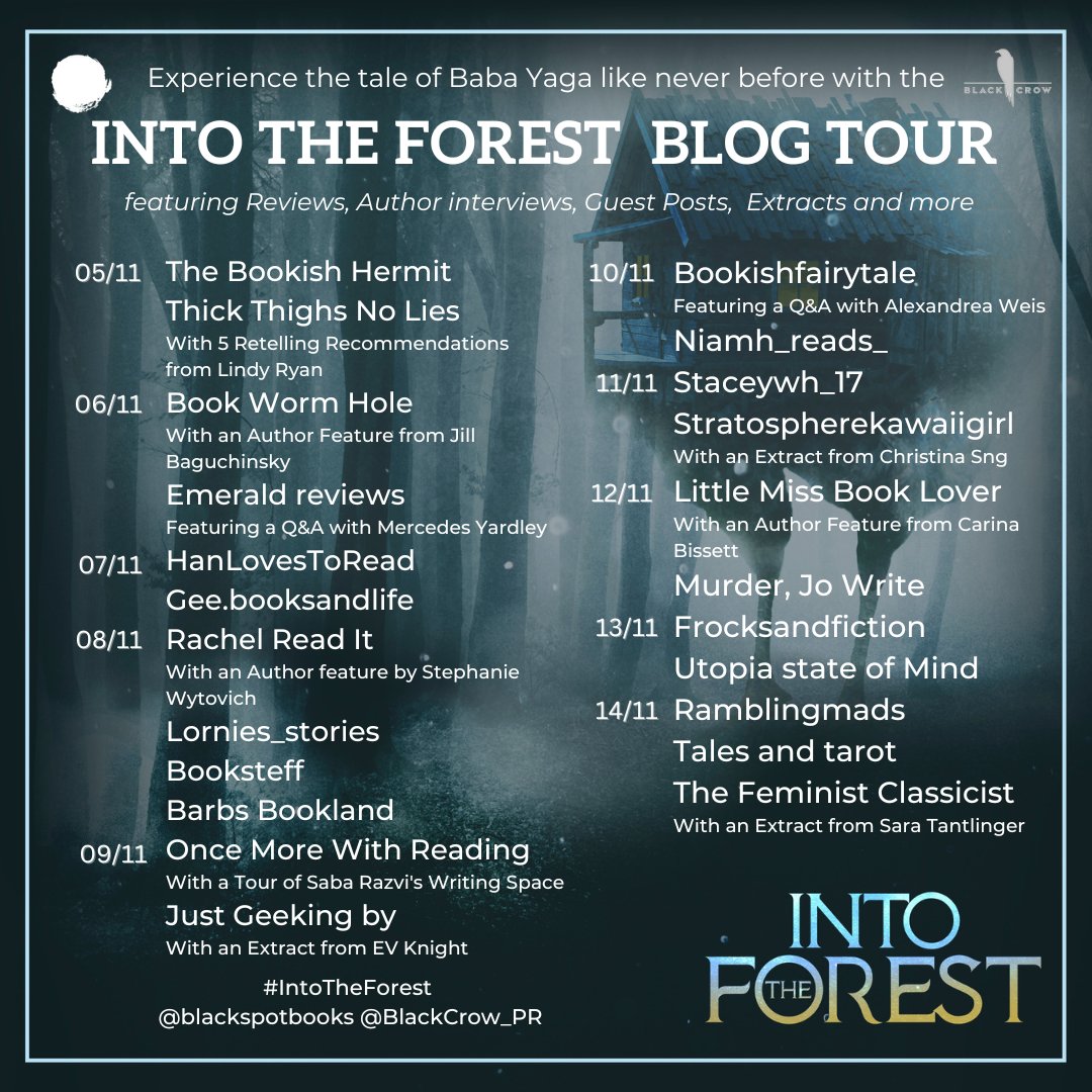 Happy Publication! #IntotheForest #womeninhorror anthology ed. by <a href="/lindyryanwrites/">Lindy Ryan (is inactive)</a> <a href="/blackspotbooks/">Black Spot Books</a> #BabaYaga

We've put a special blog tour together feat. extracts, reviews, features + interviews with phenomenal contributors 

🇬🇧 amazon.co.uk/Into-Forest-Ta…
🇺🇸 amazon.com/Into-Forest-Ta…