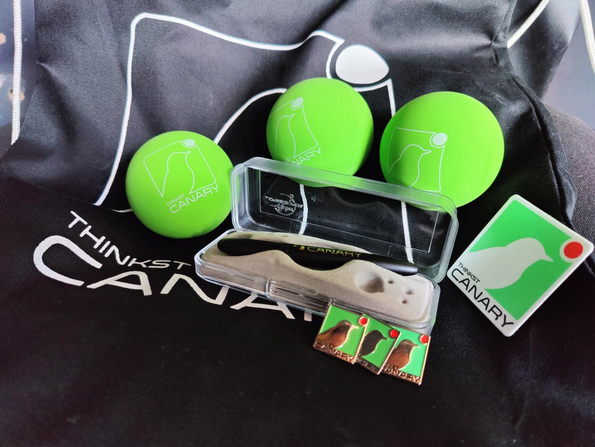 hhsecwatch's tweet photo. @ThinkstCanary @44CON Thanks for over-delivering. I am not disappointed!! You have the best deception tech and the best swag. Loving your balls and also the space pen! https://t.co/R7VPG4xh1M