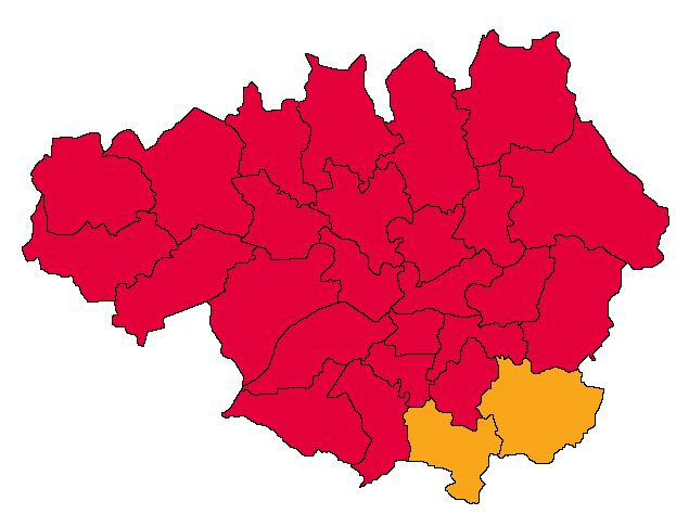 Today's boundary proposals for Greater Manchester, likely result next General Election:

🌹25 (+6)
🔶2 (+2)
🌳0 (-8)