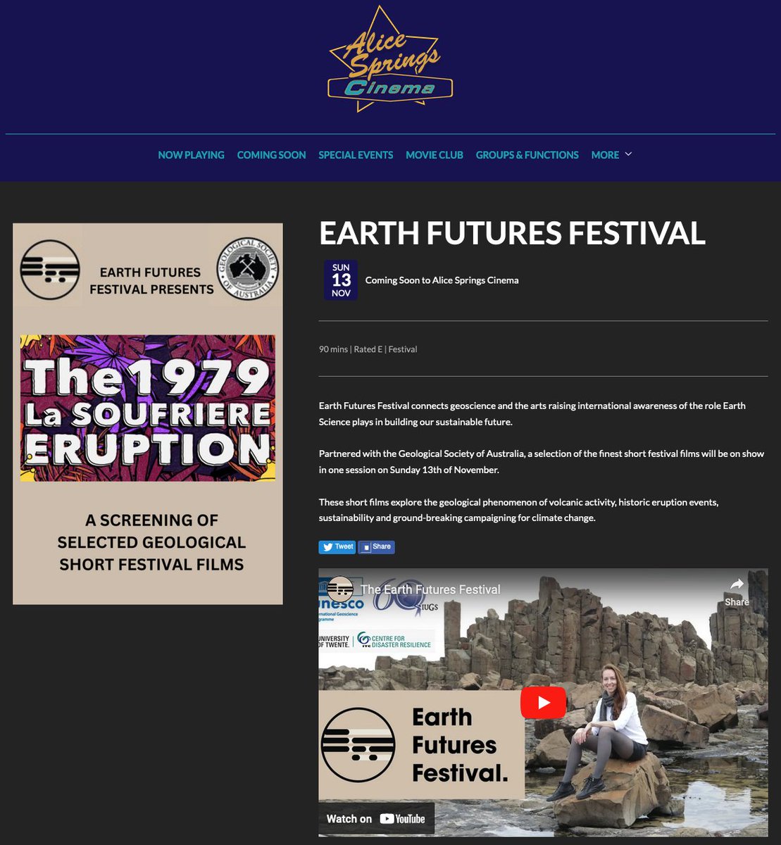 Earth Futures Festival (@earthfuturefest) on Twitter photo The <a href="/EarthFutureFest/">Earth Futures Festival</a> has made it to the centre of #Australia! A community screening event will take place at Alice Springs Cinema, Alice Springs on 13 November 2022 where they will be showing a selection of the finalist and official selection #EFF22 films alicespringscinema.com.au/movie/earth-fu… The <a href="/EarthFutureFest/">Earth Futures Festival</a> has made it to the centre of #Australia! A community screening event will take place at Alice Springs Cinema, Alice Springs on 13 November 2022 where they will be showing a selection of the finalist and official selection #EFF22 films alicespringscinema.com.au/movie/earth-fu…