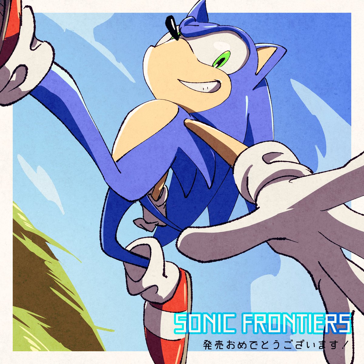 sonic the hedgehog 1boy green eyes male focus gloves smile solo white gloves  illustration images