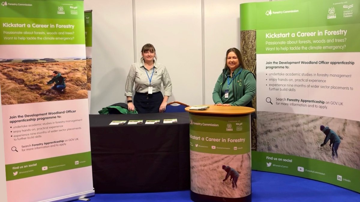 ForestryComm's tweet photo. Jen and Serena are at the National Apprenticeship Show at Coventry Building Society Arena today. 

Come and have a chat with them about our degree-level forestry apprenticeship, which we're leading with @CumbriaUni &amp; @TheICF 

#GreenCareers #FutureForesters https://t.co/eNBM0F1khF