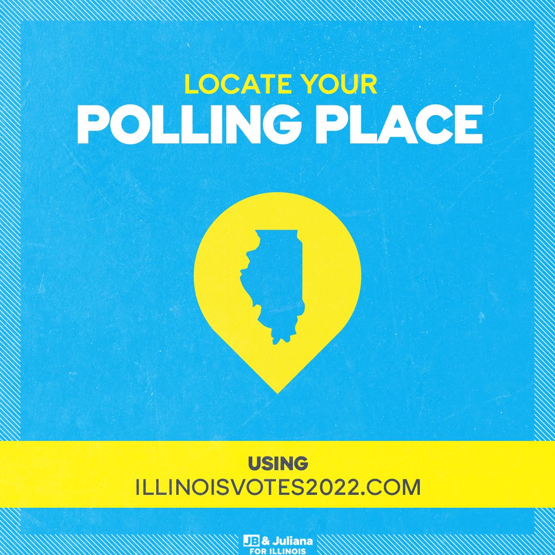 Team JB (@teamjb_hq) on Twitter photo Illinois, rise and shine! ☀️
It’s #ElectionDay 2022 and your last day to vote for <a href="/JBPritzker/">JB Pritzker</a>, @JulianaforLG, and Democrats up and down the ballot.
Polls are open 6 AM to 7 PM statewide. Find your polling place and make a plan to vote at IllinoisVotes2022.com Illinois, rise and shine! ☀️
It’s #ElectionDay 2022 and your last day to vote for <a href="/JBPritzker/">JB Pritzker</a>, @JulianaforLG, and Democrats up and down the ballot.
Polls are open 6 AM to 7 PM statewide. Find your polling place and make a plan to vote at IllinoisVotes2022.com