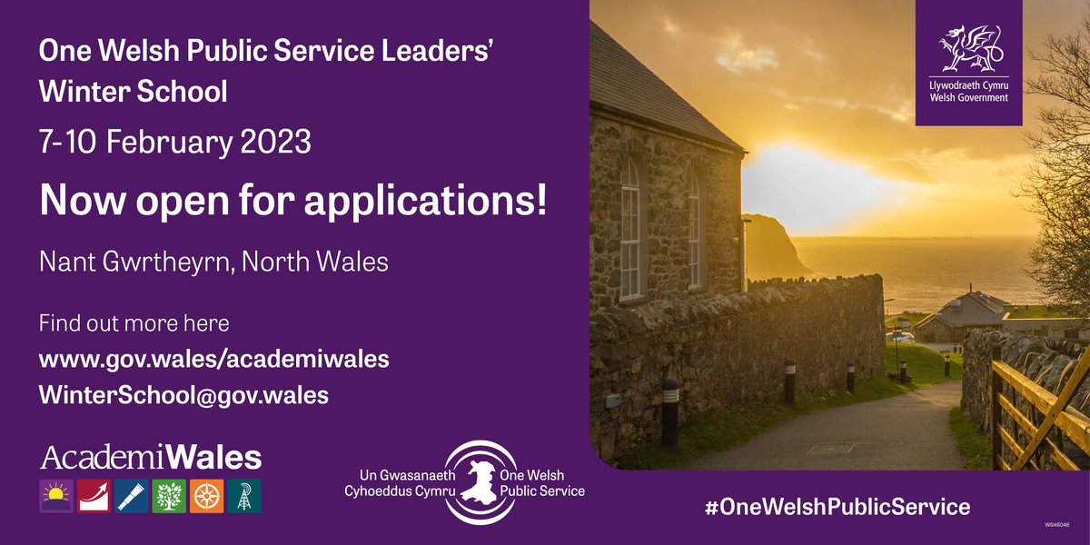 AcademiWales's tweet photo. For the thirteenth successive year, we are delighted to announce the annual One Welsh Public Service Leaders' Winter School, which will be returning as a live residential event, to be delivered in the beautiful setting of Nant Gwrtheyrn, North Wales! https://t.co/vx8s19AdBe https://t.co/U9zWdLQOTn