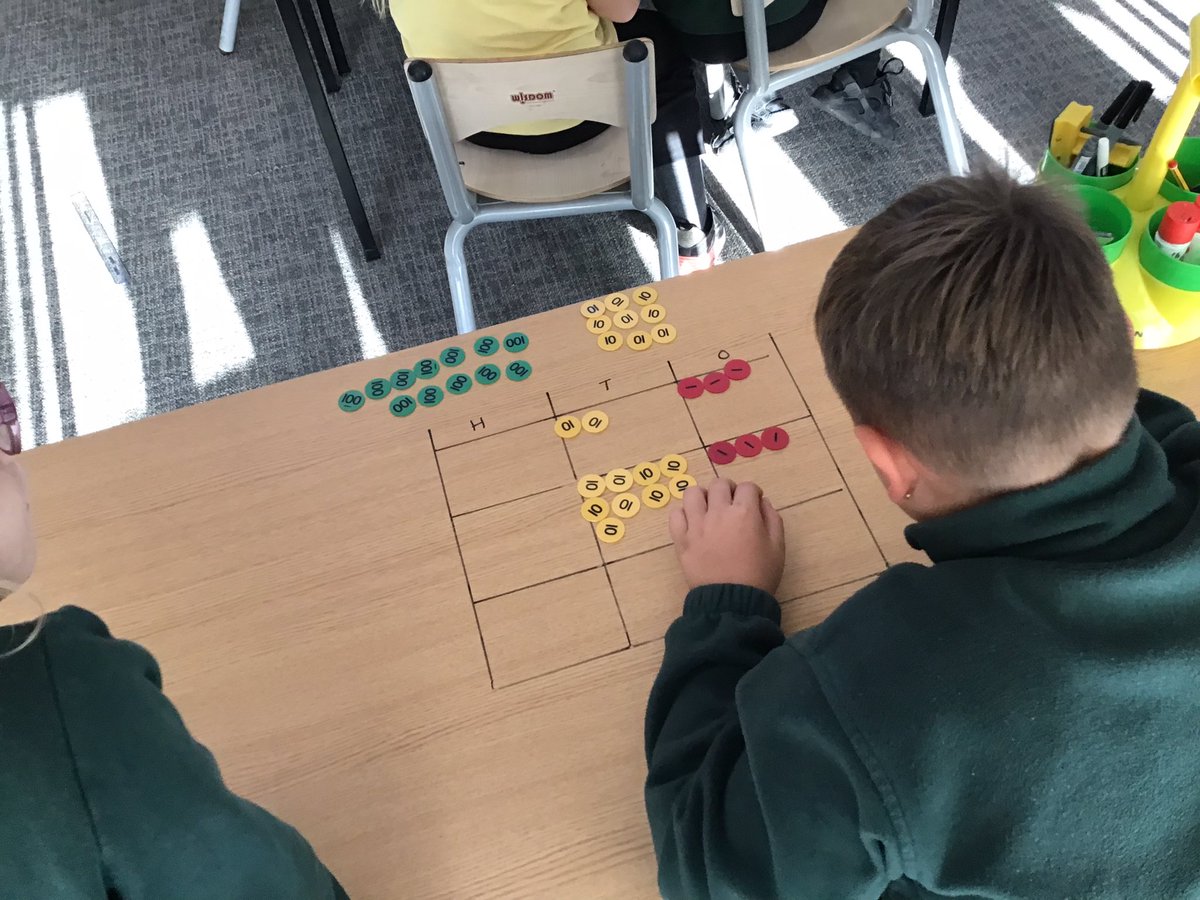 MissCarr11's tweet photo. Y3 have been learning how to add two three-digit numbers using #columnaddition including #exchanging. The children showed fantastic team work and could explain their mathematical thinking accurately . @WhiteRoseMaths @ArchimedesNE #HardwickGreenPA #Hardwickmaths https://t.co/n1q2pih4bs
