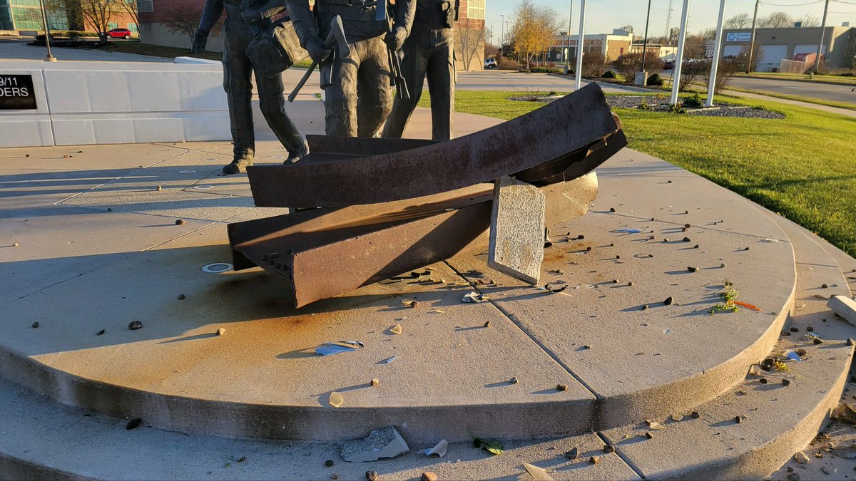 win911memorial's tweet photo. Tough day yesterday for the memorial. We are in the process of getting repairs aligned. Thankful no one was seriously injured. https://t.co/O9KiAAopPN