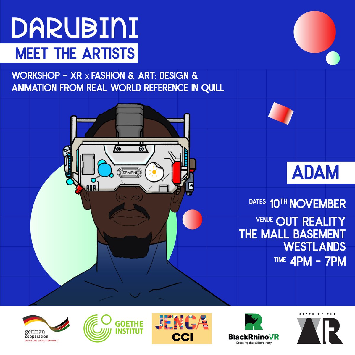 BlackRhinoVR's tweet photo. MEET THE ARTIST for State Of The ARt 3.0 Darubini Exhibition. Experience the amazing work, get to hear about the process first hand.

Wed 9th -  Angee 

Thur 10th - Adam

Exhibition open to the public from 9am daily.

#StateoftheARt #JengaCCI #GoetheKenya #art #VR #AR https://t.co/DVSqGWzvSa
