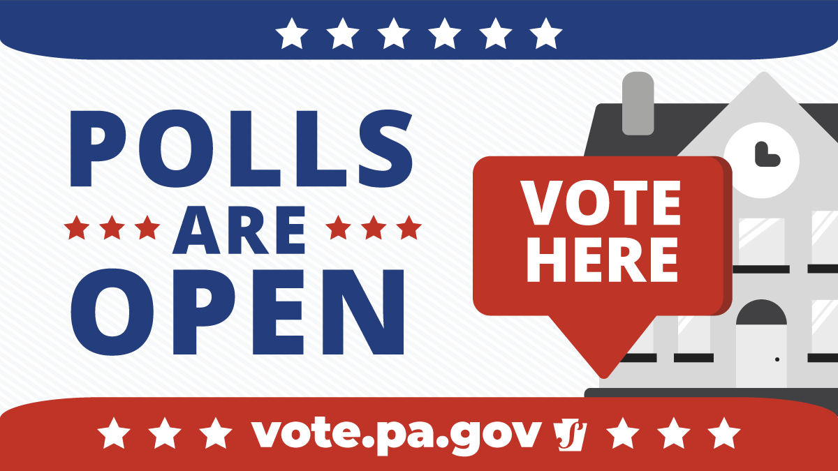 PAStateDept's tweet photo. Today is #ElectionDay!
🗳️ Find your polling place: https://t.co/QxhJkEI577 
🏢 Learn about voting in person: https://t.co/sizzGdPszP
✉️ Drop off your voted mail ballot NOW: https://t.co/XyY1GGcJSg
Polls are open from 7 am–8 pm. If you are in line by 8 pm, you can vote. https://t.co/EDUBaeUzNR