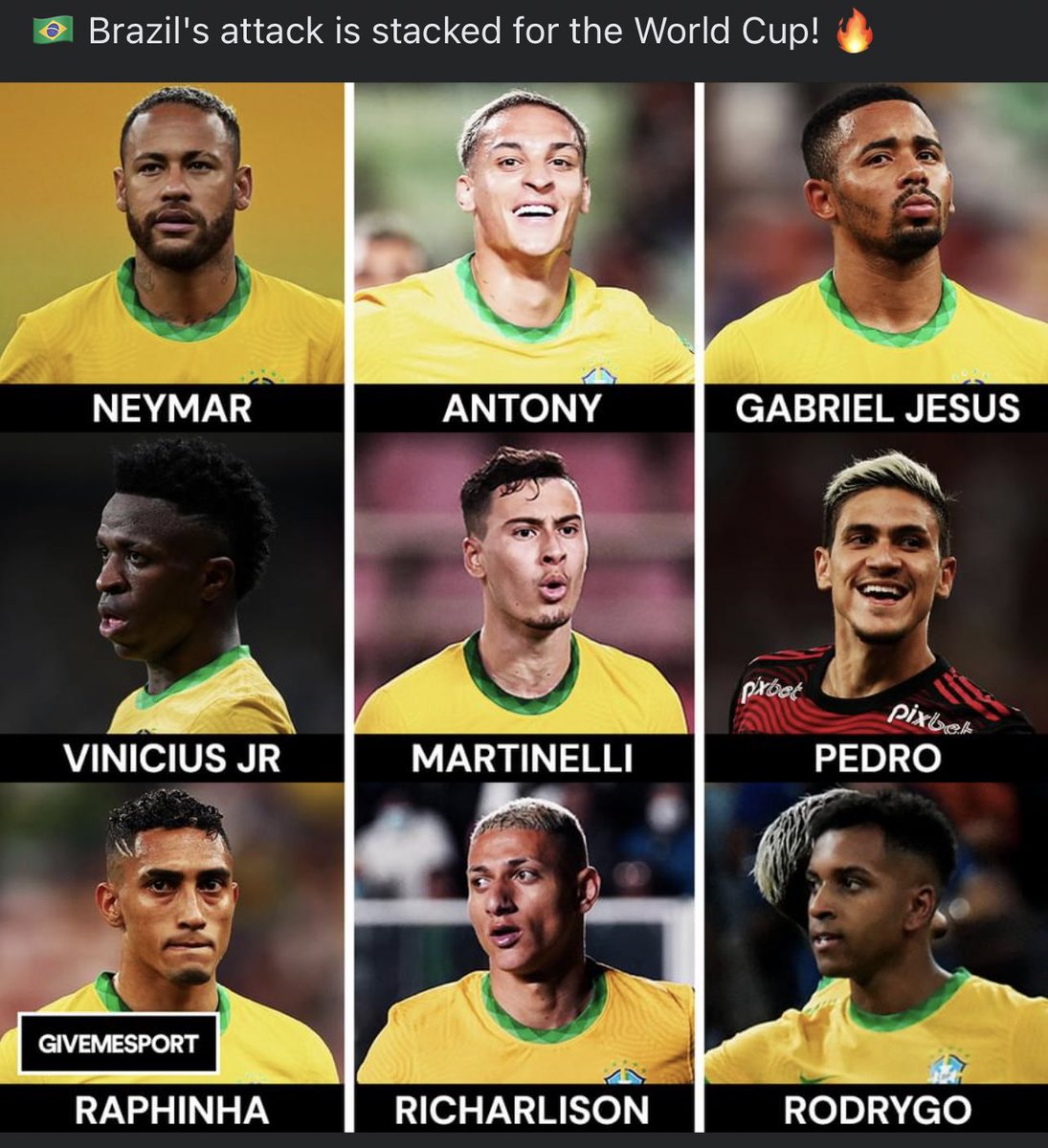 progressiveTheo's tweet photo. Brazil’s attack looks dangerous ngl😭
 #QatarWorldCup2022 https://t.co/EG05zl5sbN