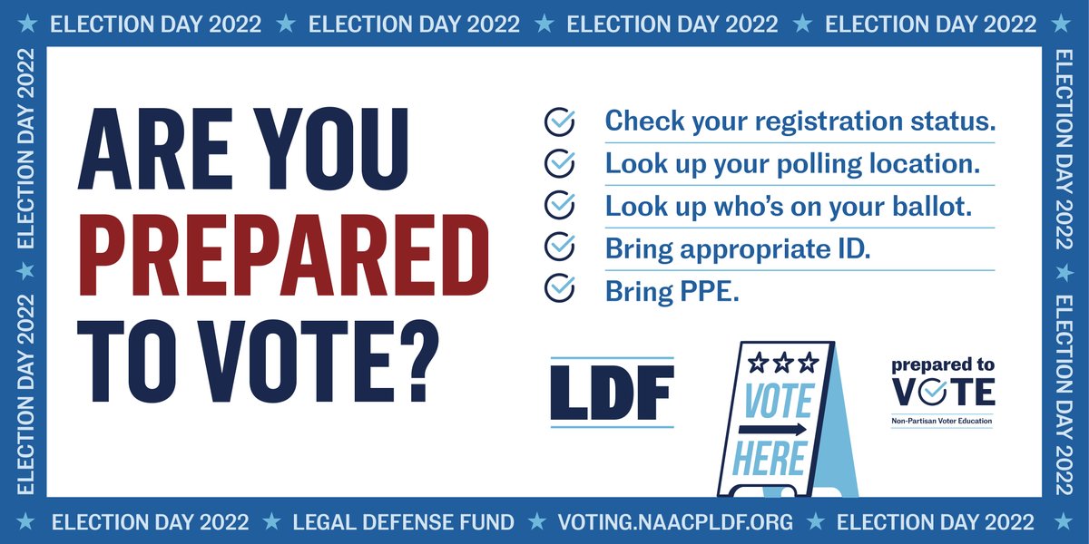 NAACP_LDF's tweet image. Today is #ElectionDay and polls are open! There are state and local elections happening across the country. Make sure you are #PreparedToVote! voting.naacpldf.org
