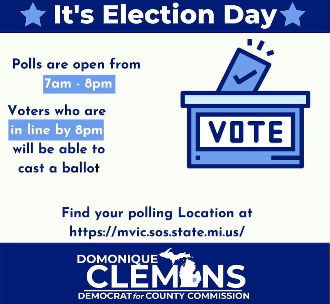 VoteClemons's tweet photo. Today is the day! Be sure to get out and vote. Our Democracy is depending on it! #VoteClemons https://t.co/qJoweLRyIP