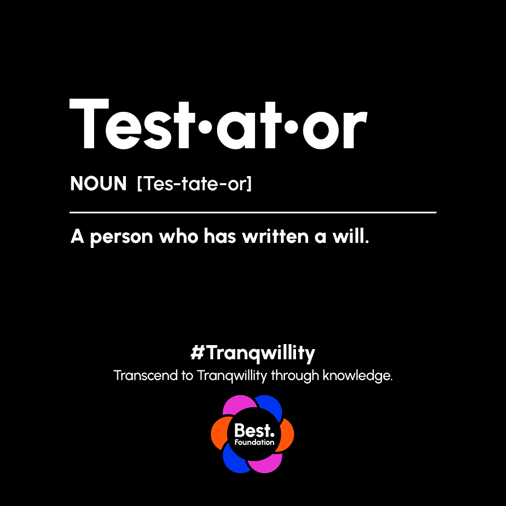 So, what's a testator? Not a commentator on a test. (What a boring job that would be!) A testator is simply the name for the person who's made a will.

Become a testator yourself and find tranqwillity ow.ly/Wkvi50KRcbi.