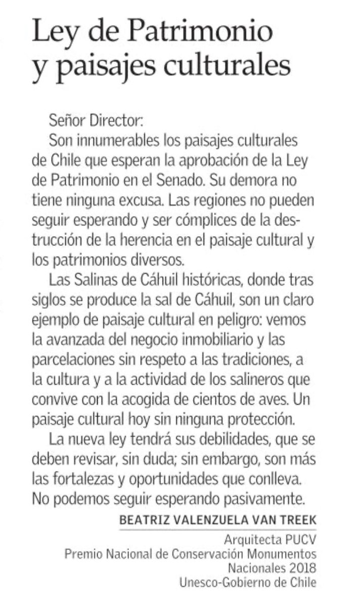 emiliodelacerda's tweet photo. Ley de patrimonio y paisajes culturales, vía @ElMercurio_cl

@Beavalenzuelavt, arquitecta con conocimiento, trayectoria pública y reconocida experiencia, se suma desde la mirada regional a voces transversales que exigen que se avance en el Senado con la ley de patrimonio cultural https://t.co/JPapD3t50E