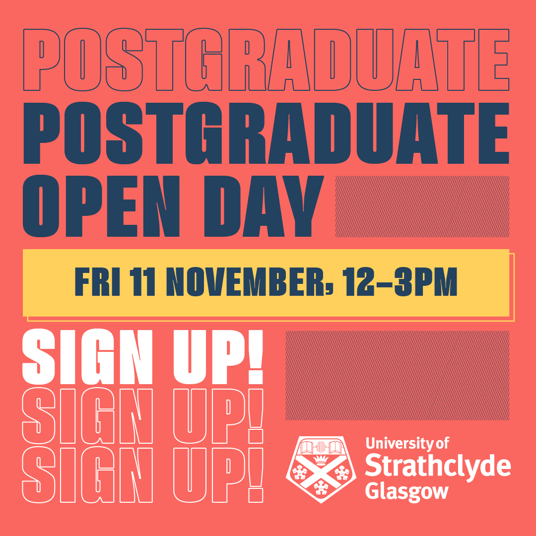 University of Strathclyde (@unistrathclyde) on Twitter photo There's still time to register for our Postgraduate Open Day happening this Friday!
⭐ Campus tours including <a href="/StrathSport/">Strathclyde Sport</a> & <a href="/UniStrathLibIT/">University of Strathclyde Library & IT</a>
⭐ PhD info session
⭐ Student panel
⭐ Find out about our MSc & PhD opportunities
⭐ + lots more!
Register at strath.ac.uk/studywithus/pg… There's still time to register for our Postgraduate Open Day happening this Friday!
⭐ Campus tours including <a href="/StrathSport/">Strathclyde Sport</a> & <a href="/UniStrathLibIT/">University of Strathclyde Library & IT</a>
⭐ PhD info session
⭐ Student panel
⭐ Find out about our MSc & PhD opportunities
⭐ + lots more!
Register at strath.ac.uk/studywithus/pg…