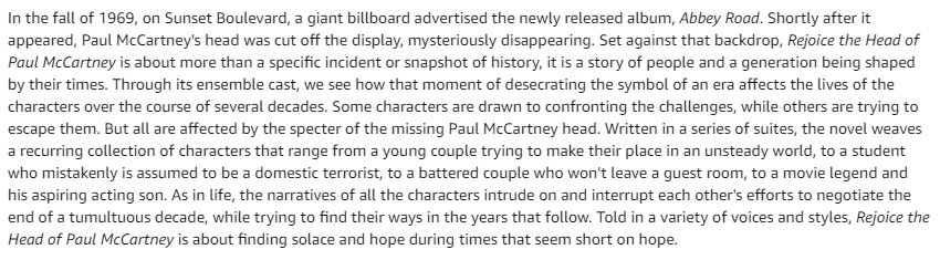 mccartneyproj's tweet photo. What a pitch for this new novel, entitled "Rejoice the Head of Paul Mccartney" https://t.co/5MWrZ0UAhH https://t.co/jJ0t9CYiZh