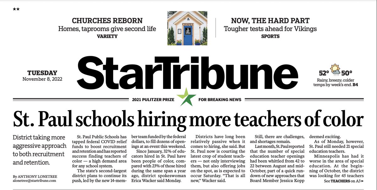 SPPS_News's tweet image. Extra, extra read all about it! Our recruitment and retention efforts are front page news. 🗞️ #WeAreSPPS #TeamSPPS #ARPstars

startribune.com/st-paul-school…
