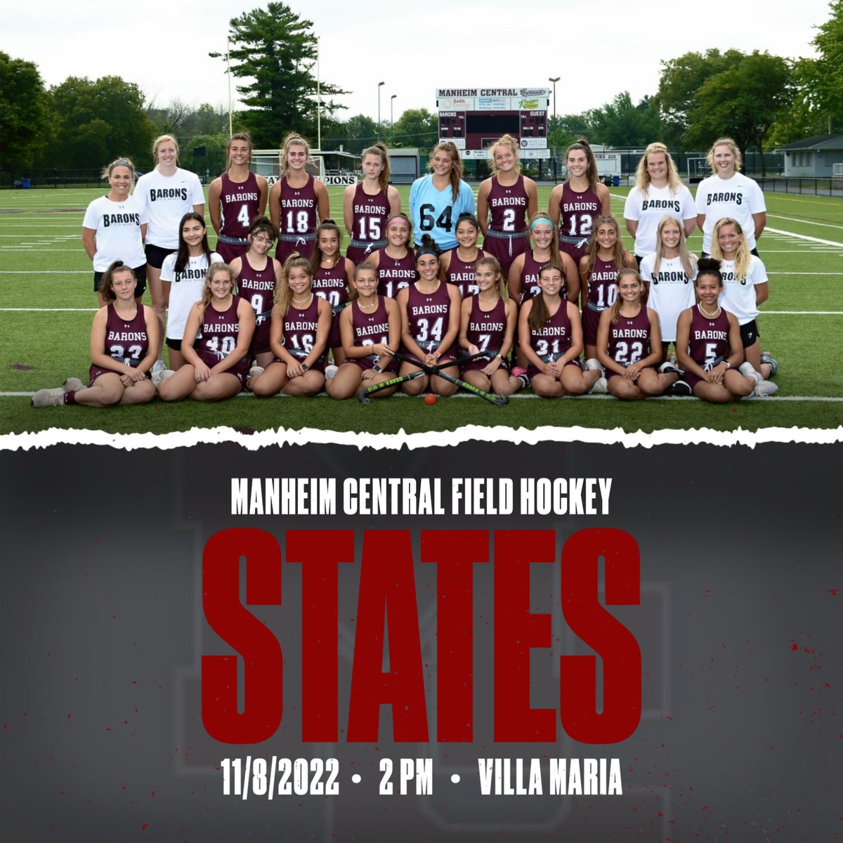 Good luck to our Field Hockey team today in their PIAA 1st round contest at Villa Maria! Go Barons! @ManheimCentral