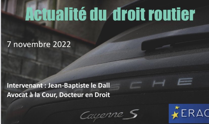 MaitreleDall's tweet image. Heureux d’avoir pu débattre et échanger avec mes confrères et consoeurs de Cayenne (et d’ailleurs) dans le cadre de la formation que je dispensais pour l’@ERAGE_ et vous noterez mon discret clin d’œil à la Porsche Cayenne sur mon support de formation… #humour… 😉