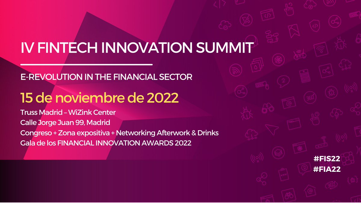 Dentro de una semana tendrá lugar el próximo evento que organiza <a href="/UrbanEventMkt/">Urban Event Marketing Agency</a>: la IV edición de #Fintech #Innovation Summit #FIS22, en formato presencial, sobre el futuro de los servicios financieros en España 
urbaneventmarketing.com/iv-fintech-inn… 
Entradas en eventbrite.es/e/entradas-iv-…