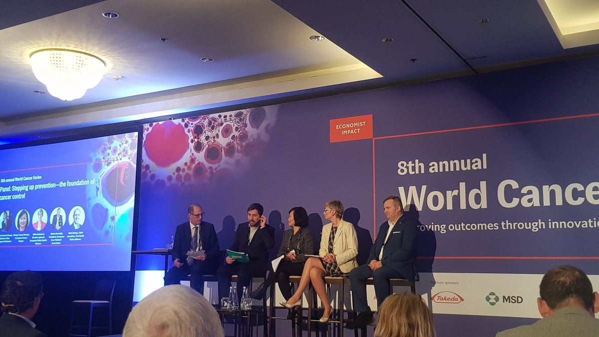 Great panel discussion on prevention during #WorldCancerSeriesEurope by @EconomistEvents!

Key messages:

@milkasklvc: Aligning national cancer plans to the #EUCancerPlan.

@Marko_Korenjak: Set up a dedicated EP Committee on #health.

@WendyYared: Implementation of @cancercode.