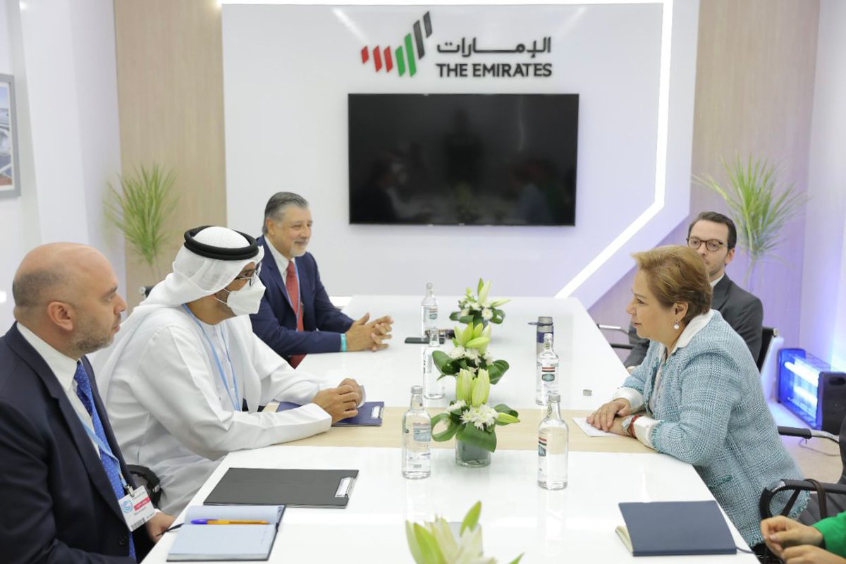 The experience &amp; wisdom of #ClimateAction veterans can be an incredible resource for lasting solutions to #ClimateChange.
HE Dr Sultan al Jaber was pleased to meet <a href="/PEspinosaC/">Patricia Espinosa C.</a>, a former COP president &amp; fmr. Exec. Secy. of <a href="/UNFCCC/">UN Climate Change</a> as they spoke of the road from #COP27 to #COP28UAE