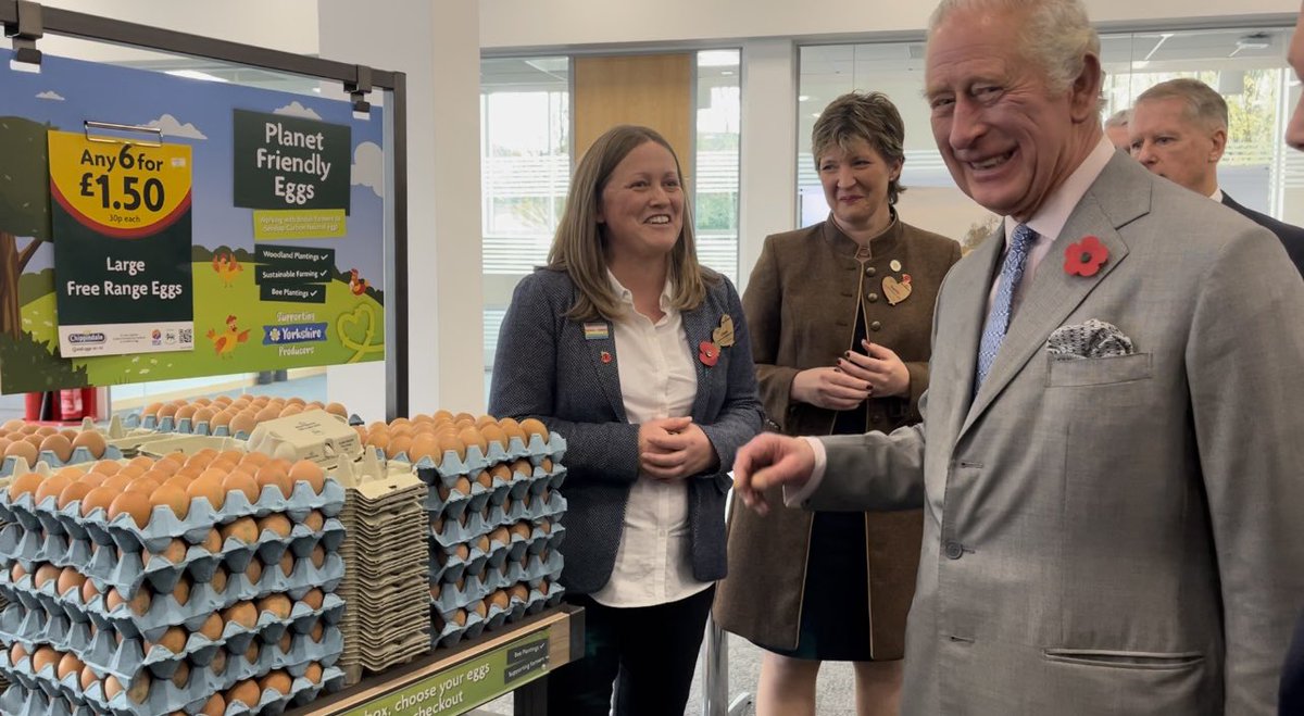 Hits Radio News | West Yorkshire (@hitswyorksnews) on Twitter photo #King Charles is currently discussing #CarbonNeutral eggs. 
The hens are fed on insects reared on <a href="/Morrisons/">Morrisons</a> own food waste.
His Majesty has been vocal about his passion for sustainability for decades. #King Charles is currently discussing #CarbonNeutral eggs. 
The hens are fed on insects reared on <a href="/Morrisons/">Morrisons</a> own food waste.
His Majesty has been vocal about his passion for sustainability for decades.