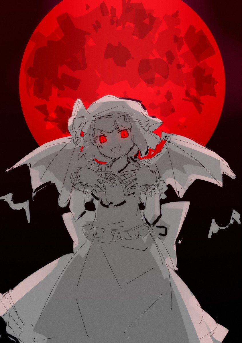 remilia scarlet 1girl red moon moon red eyes hat solo wings  illustration images