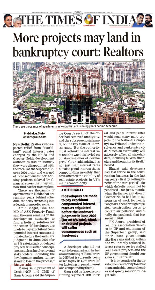 CREDAINCR's tweet photo. Read what Mr. Manoj Gaur, President @CREDAINCR
& CMD @gaursons_india has to say on the topic- More projects may land in bankruptcy court: Realtors
#realtors #Projects #realestate #realestatemarket #land #Noida #GreaterNoida #DevelopmentAuthorities https://t.co/WCphkPzyBu