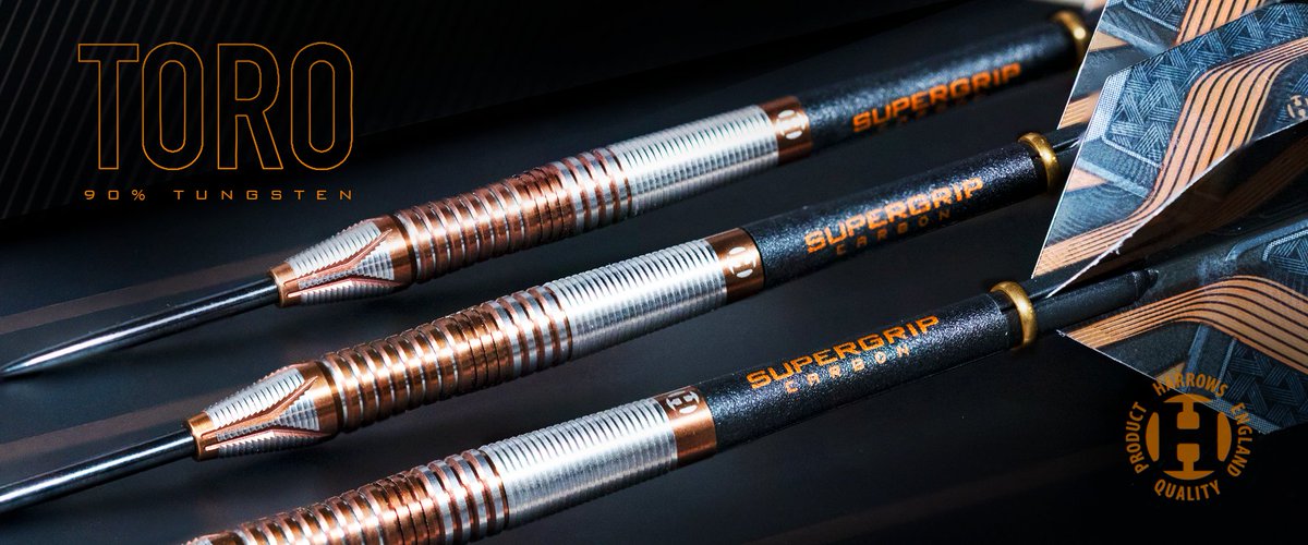 HarrowsDarts's tweet photo. 🐂 TORO 🐂

A flawless 90% tungsten dart, encapsulating all aspects of modern darts innovation:

▪️ Unique barrel shape
▪️ Original grip sequences
▪️ Striking colour combinations

🎯 Steeltip 21g - 26g
🎯 Softip 18g and 20g

#ProductLaunch #MadeInEngland #DefyLimits #Darts https://t.co/YY4g4fcTvD