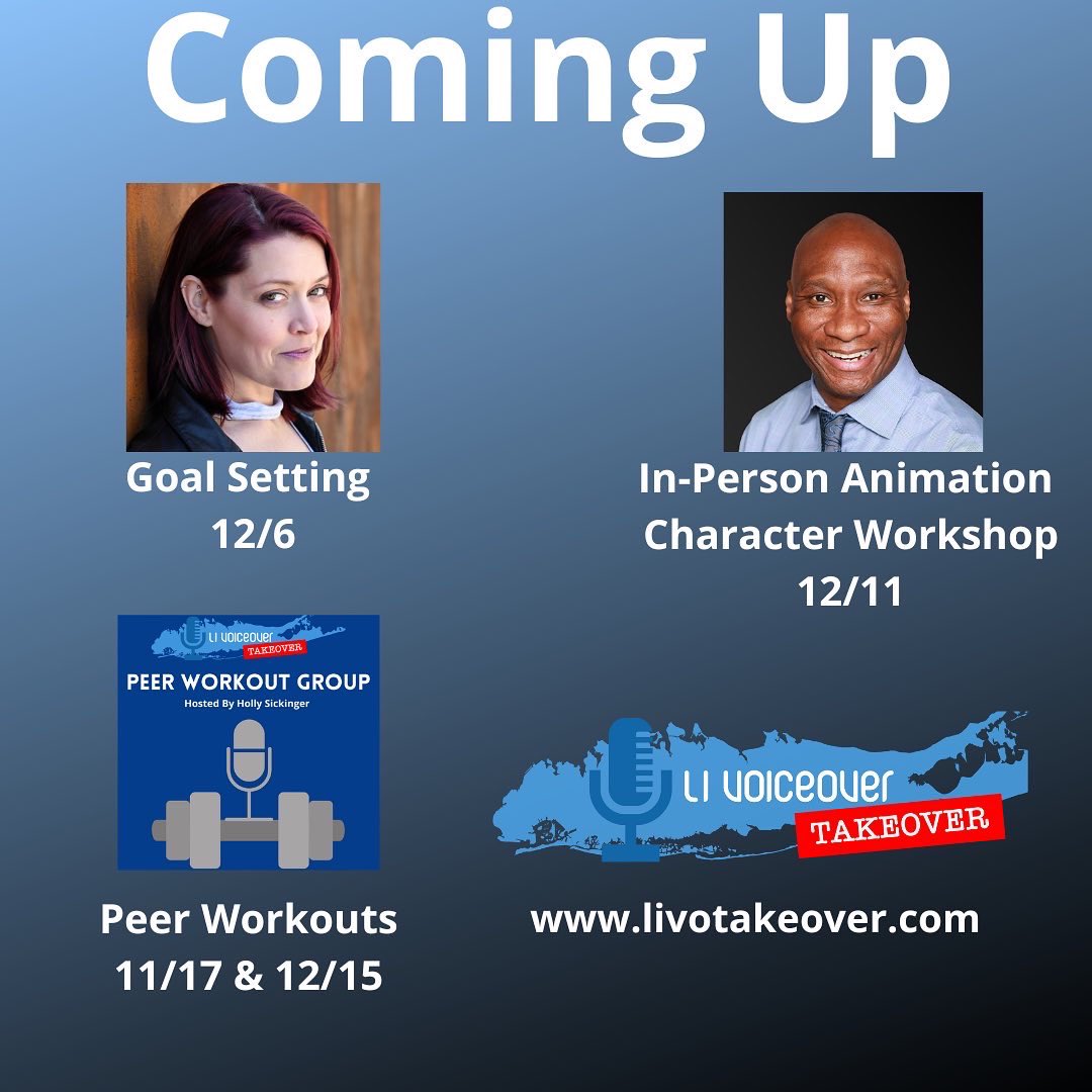 SickingerHolly's tweet photo. Thereโs two great classes coming up in December, @realevoices with Goal Setting and an in-person Animation Character Workshop with @VoiceActingDir, plus, our monthly Peer Workouts. To learn more, go to @VOTakeoverLI https://t.co/rJeY24x4Zq #vo #voclasses https://t.co/9ojcjhlIMi