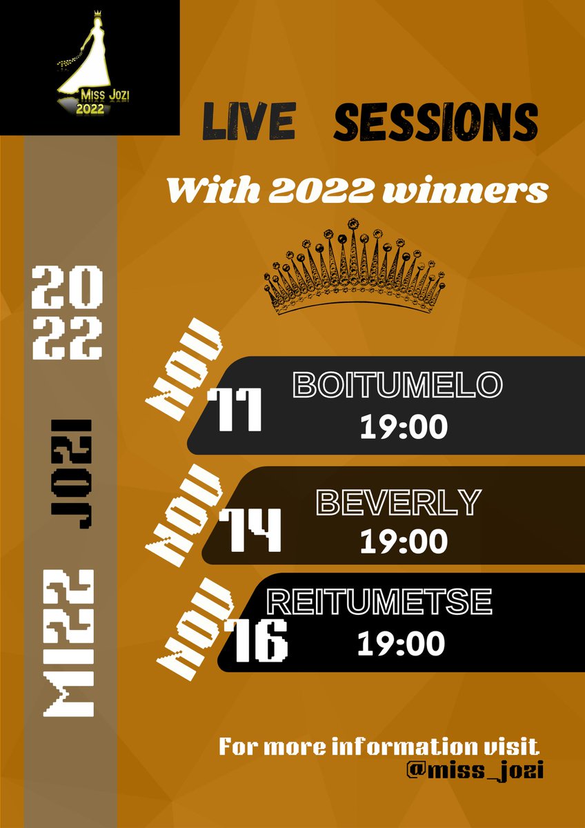 miss_jozi's tweet photo. Get to know and interact with our 2022 queens. ✨

Miss Jozi 2022: Boitumelo Mbangeni @boitu_mbangeni  
1st Runner-up: Beverly Moyo 
2nd Runner-up: Reitumetse Motloung https://t.co/sNhB6VLy7j