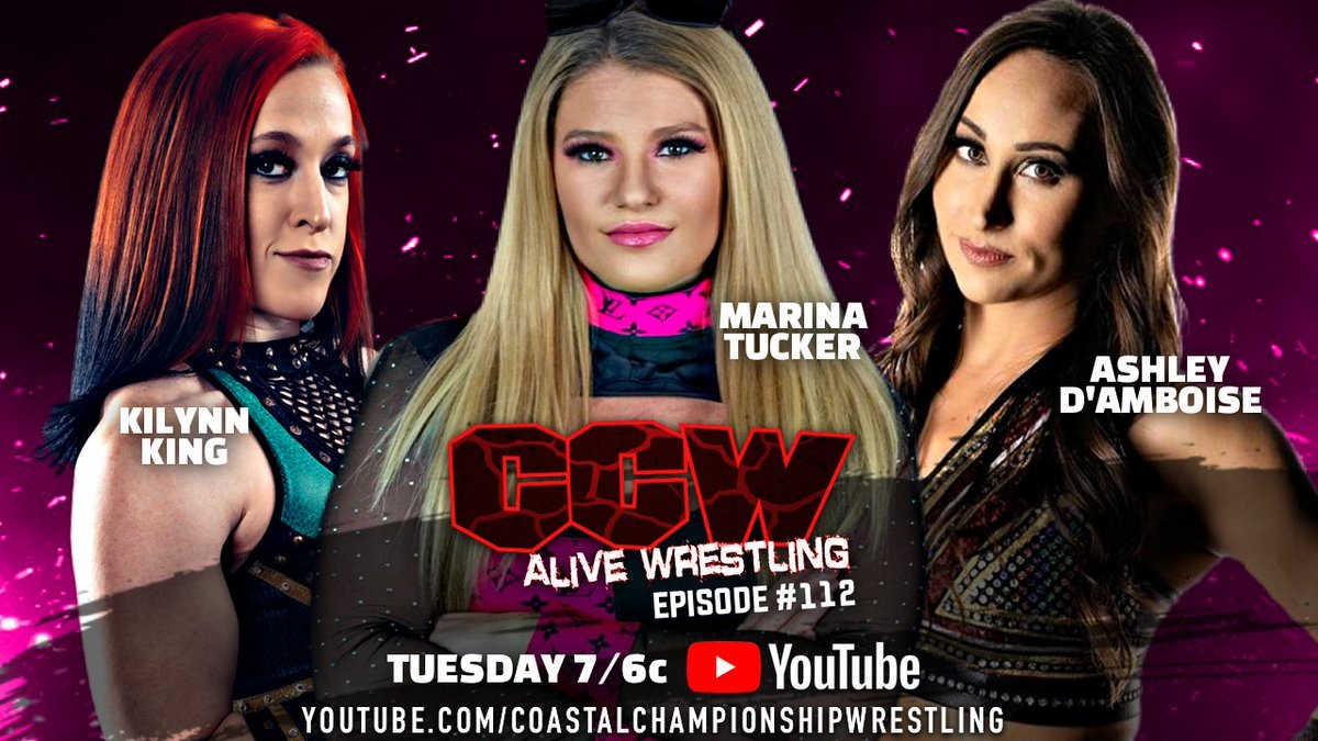 Watch a new episode of #CCWAlive TONIGHT at 7pm ET on <a href="/YouTube/">YouTube</a>!

- <a href="/KiLynnKing/">KiLynn King</a> v <a href="/BookMarina25/">Marina Tucker 💋</a> v <a href="/Ashley_DAmboise/">Ashley D'Amboise 🌻</a> 
- #ElevatedStatus v @TheQrown 
- And MORE!

Don't miss it!
▶️ youtu.be/RU0K4JawCzM

#prowrestling #womenswrestling #wwenxt #aew #entertainment #wrestlingtwitter