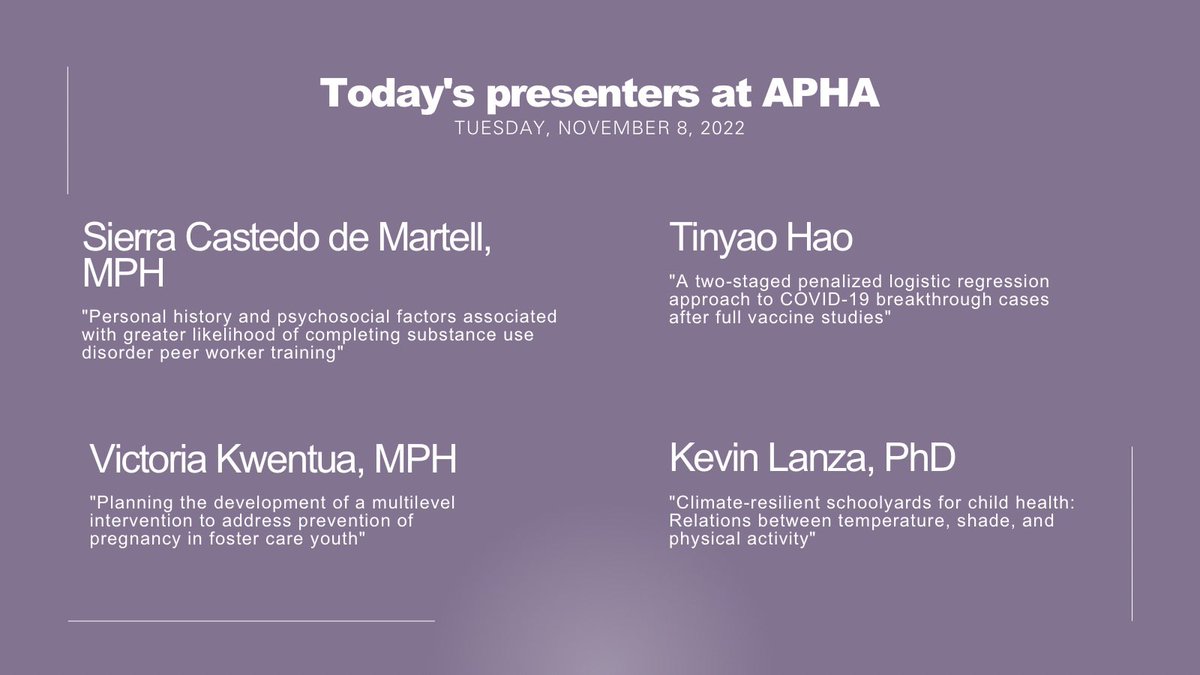 APHA day 3 is happening! Checkout these presenters today.