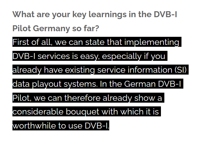 Some great insights on the German DVB-I Pilot from Remo Vogel in this interview with @broadbandtvnews. Worth a read! Of course, we especially like this positive statement. broadbandtvnews.com/2022/11/07/imp…