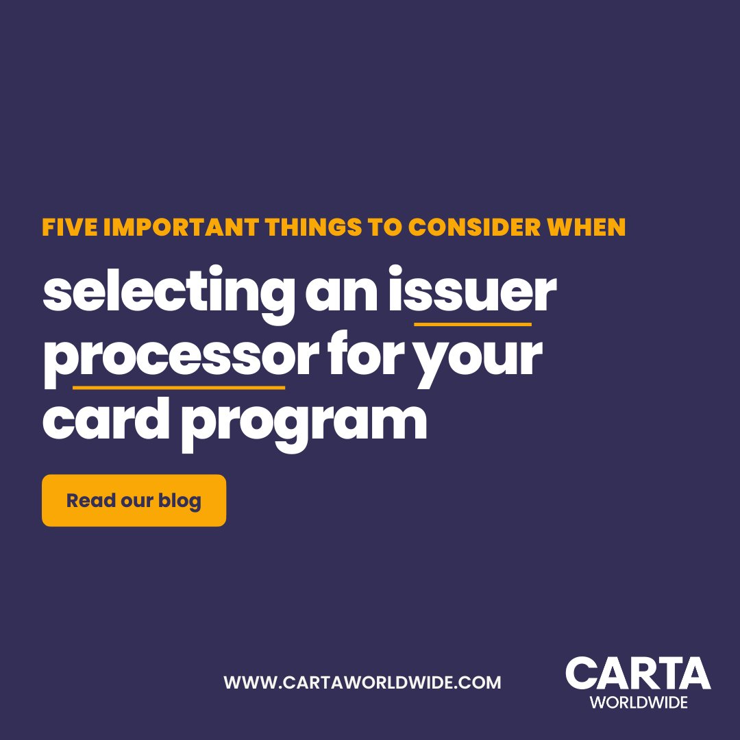 Selecting an issuer processor can be tough if you don’t know where to start. We've pulled together the top five things to consider when picking one for your business:
⭐️ Regional processing
⭐️ Tech stack
⭐️ Partner connectivity
⭐️ Pricing model
⭐️ Teamwork
cartaworldwide.com/blog/issuer-pr…
