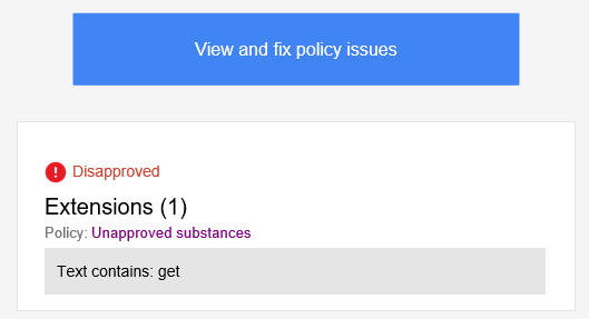 PPCGreg's tweet photo. just the word "get". Flagged in 2 accounts. One was fixed by the time I looked at it, other had to be appealed. #PPCChat https://t.co/1Fgf83sfPJ