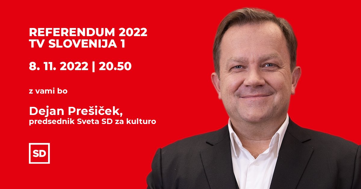 strankaSD's tweet photo. [NAPOVED] @DejanPresicek bo nocoj, 8. novembra, ob 20.50 na prvem programu TV Slovenija gost predreferendumskega soočenja o noveli Zakona o Radioteleviziji Slovenija.

ZA neodvisno RTV Slovenija!

Vabljeni k spremljanju! https://t.co/ozeJ3qMRKC