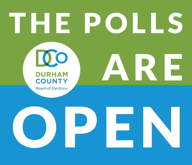 It's Election Day, Durham County! Polls are now open from 6:30 am until 7:30 pm. Find your polling place by entering your address here: vt.ncsbe.gov/PPLkup