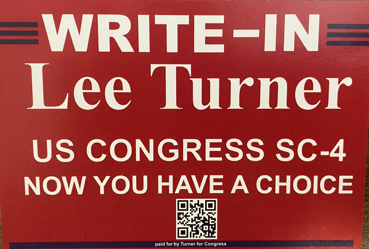 LegalWeed4SC's tweet photo. #SC04 Do not forget! Will Timmons (R) is NOT running unopposed (as he likes to say).
You have a choice and can make South Carolina a better place.
Write-in Lee Turner for US Congress District 4.
@VoteLeeTurner #WriteInLeeTurner #GOTV https://t.co/elwR5o3sbE
