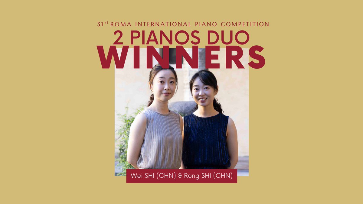 Wei SHI (CHN) &amp; Rong SHI (CHN) 99,6/100 are the winners of the absolute first prize winner in 2 Pianos Duo Section 2022! The other first prize goes to Aleami Piano Duo (POL) 95/100. Congratulation! All the results on chopinroma.it #romaipc2022 #romapianocompetition