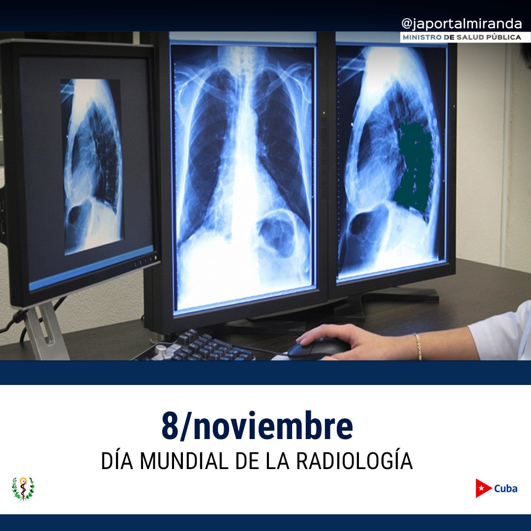 El Día Mundial de la #Radiología se celebra cada 8 de noviembre en honor a Wilhelm Conrad Röntgen, quien descubrió los #rayosX en 1895.
Desde <a href="/MINSAPCuba/">Ministerio de Salud Pública de Cuba</a> felicitamos y reconocemos a los radiólogos cubanos por su aporte al diagnóstico, pronóstico y tratamiento de las enfermedades.