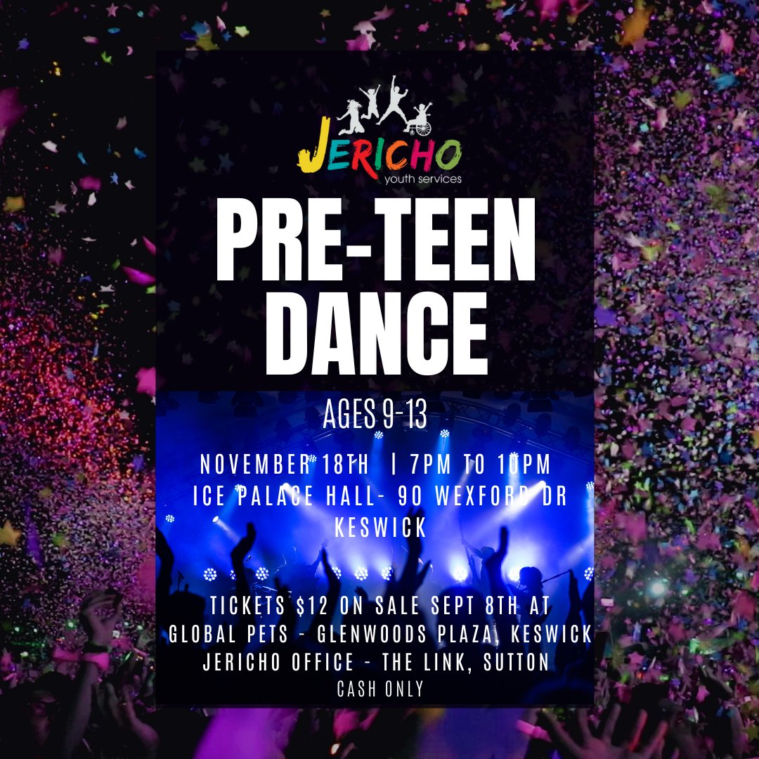JerichoYouth's tweet photo. Pre Teen Dance tickets on sale now for Nov 18 2022.

#JerichoYouth #PreTeenDance #JerichoDance https://t.co/ZDocOgwNWP