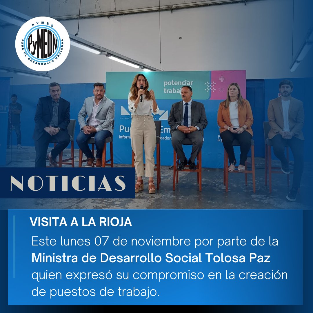 PymesDN's tweet photo. 📰 #Noticias 🇦🇷

👉🏼Este lunes 07 se recibió la visita de la Ministra de Desarrollo Social Tolosa Paz en la empresa Textilcom, en el Parque Industrial La Rioja:

📌 Fuente: El Independiente.

👉🏼Nota en el blog🖱️

https://t.co/pDDgtAdYxX https://t.co/O5o7JWRfE7