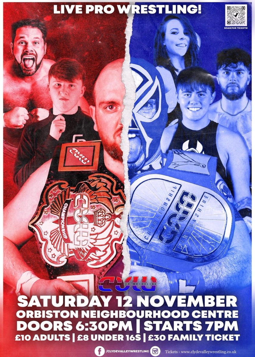 This Saturday the 12th Clyde Valley Wrestling will be here for tickets go to clydevalleywrestling.co.uk
