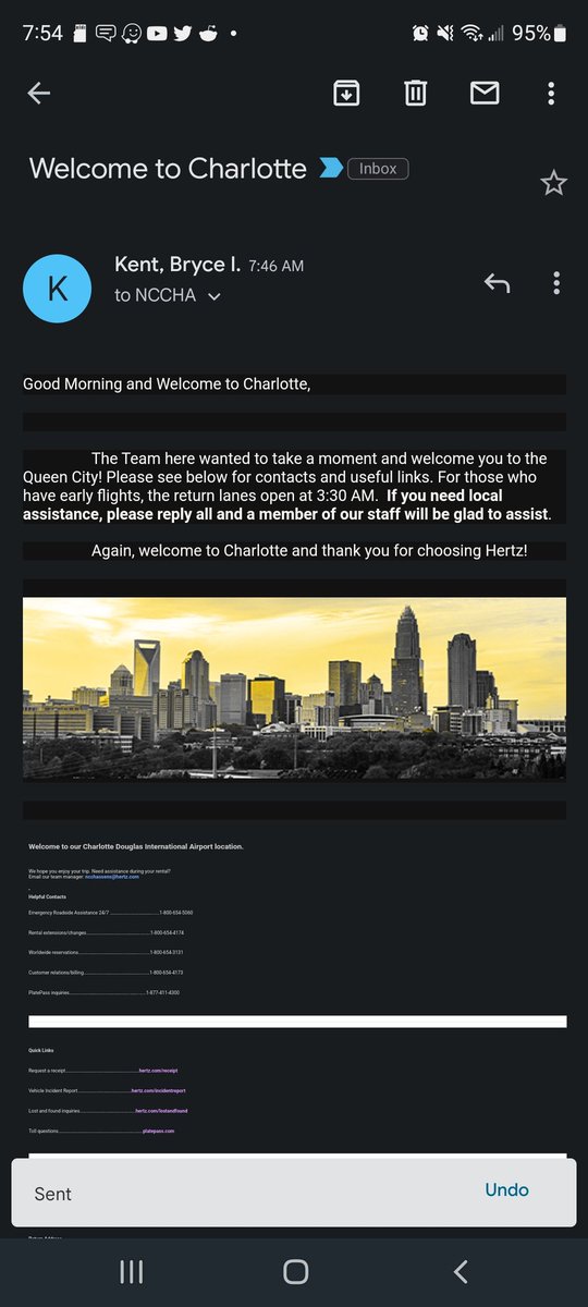 Almost 20 years of <a href="/Hertz/">Hertz</a> loyalty,  this is the first I've seen this great, helpful, happy email!   Thanks Bryce .   The LITTLE things make a BIG impact!!