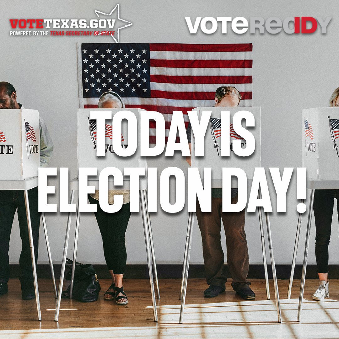 It's #ElectionDay, Texans! If you haven't voted, make sure and head to the polls to exercise your right! Visit VoteTexas.gov before you go to make sure you're #VoteReady. #VoteTexas #ReadyToVoteTX