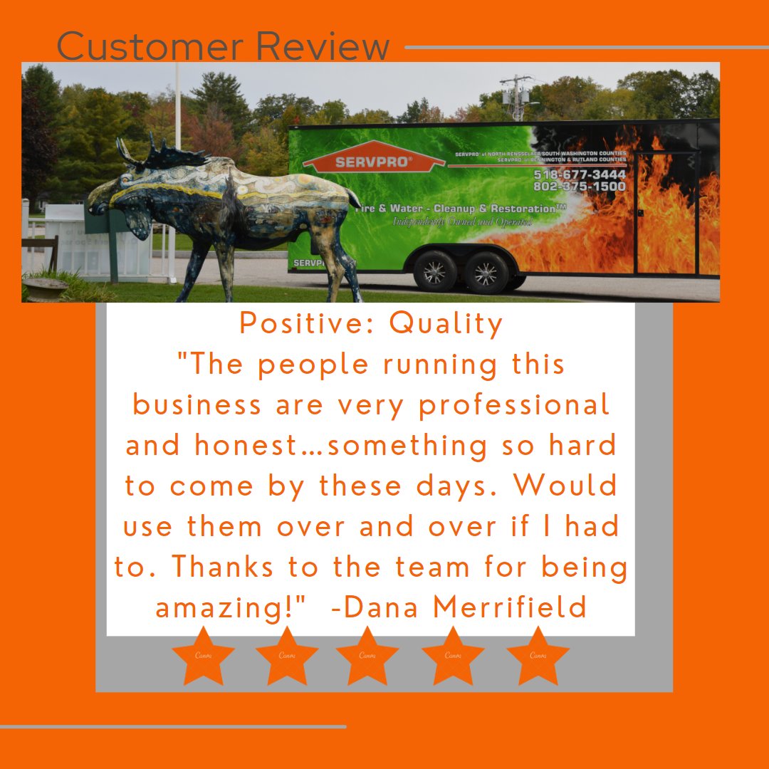 Look at that another positive review from a happy customer!!!! Go team!!!! #SERVPROLIFE #SERVPRO #weareprofessionals #cleaning #restoration #construction 

Call us today 802-375-1500!!!!